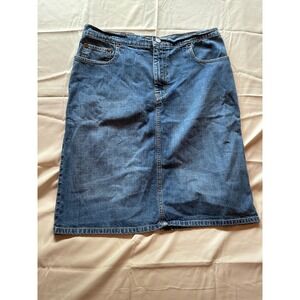 Polo Jeans Co Ralph Lauren Denim Skirt Women 10 Blue Knee Slit RL Flag Vintage